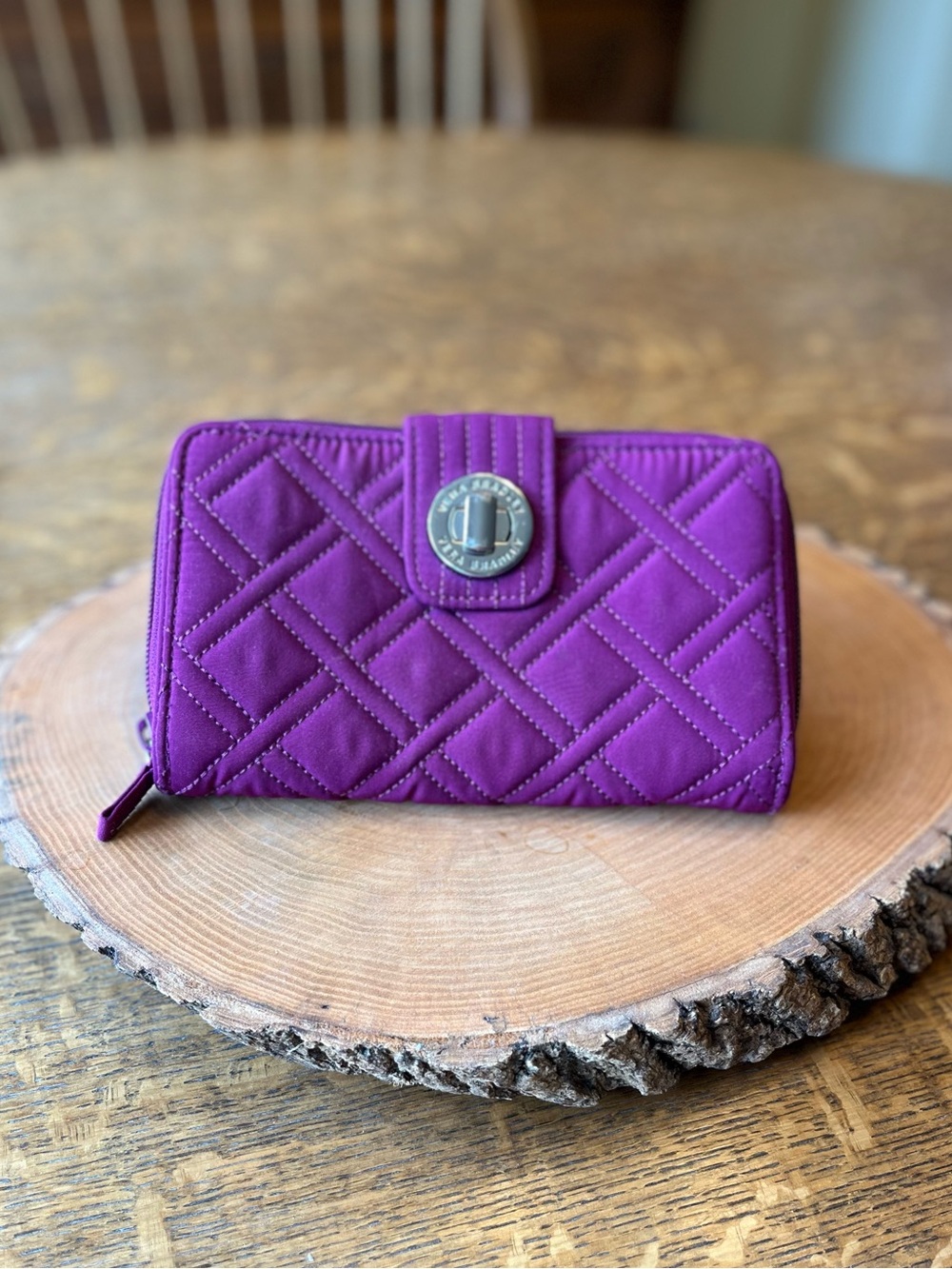 Vera Bradley Quilted Microfiber Turnlock Wallet in Magenta Purple EC